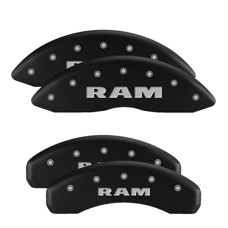 MGP 4 Caliper Covers Engraved Front RAM Engraved Rear RAMHEAD Black finish silver ch