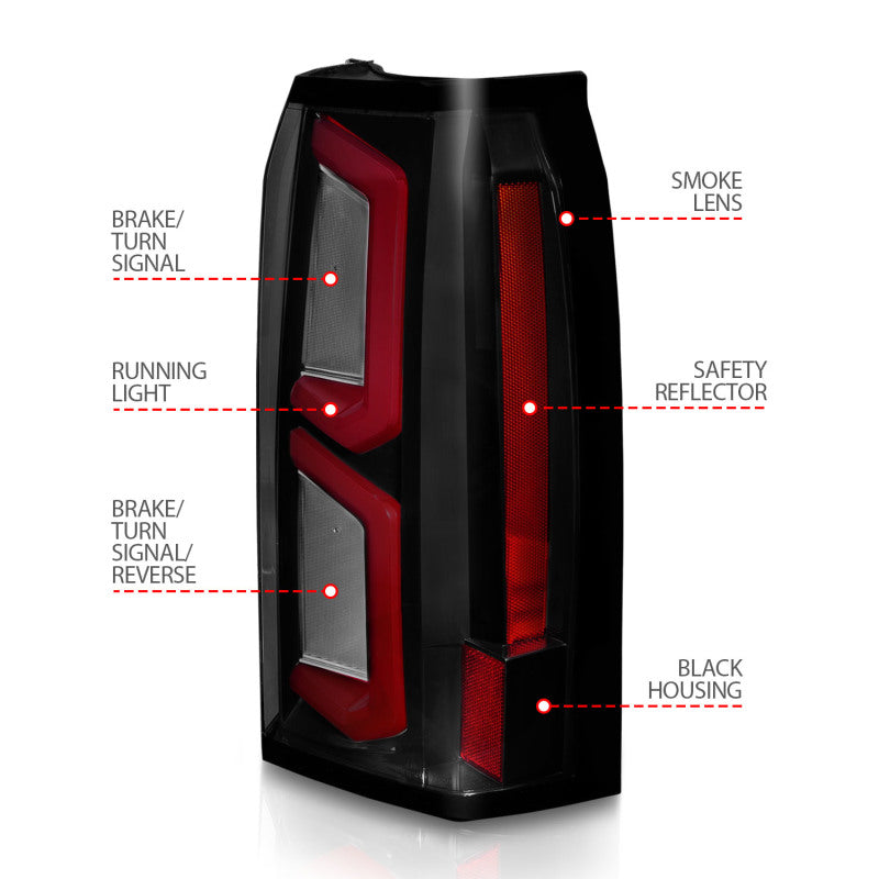 ANZO 2015-2020 Chevrolet Tahoe LED Tail Lights w/ Light Bar Black Housing Smoke Lens