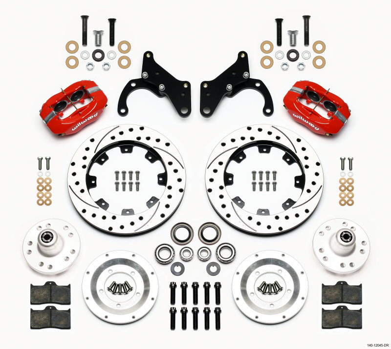 Wilwood Forged Dynalite Front Kit 12.19in Drilled Red 69-70 Impala Drum/Disc 69-82 Vette