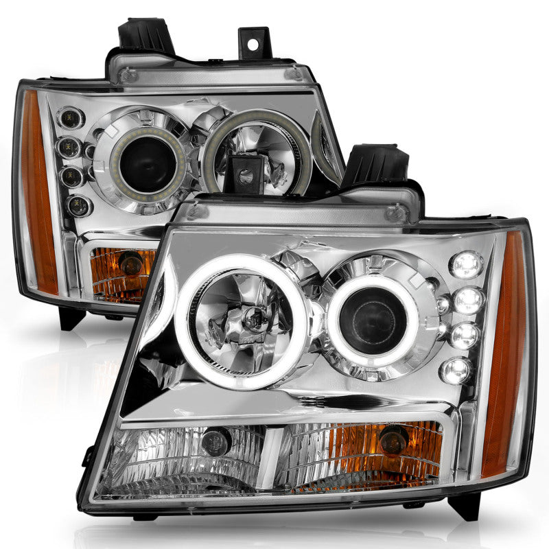 ANZO 2007-2013 Chevrolet Avalanche Projector Headlights w/ Halo Chrome