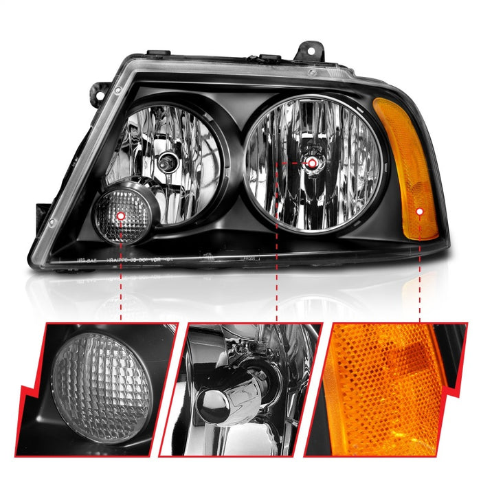 ANZO 2003-2006 Lincoln Navigator Crystal Headlights Black