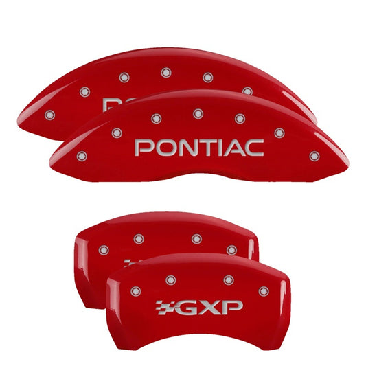 MGP 4 Caliper Covers Engraved Front Pontiac Engraved Rear GXP Red finish silver ch