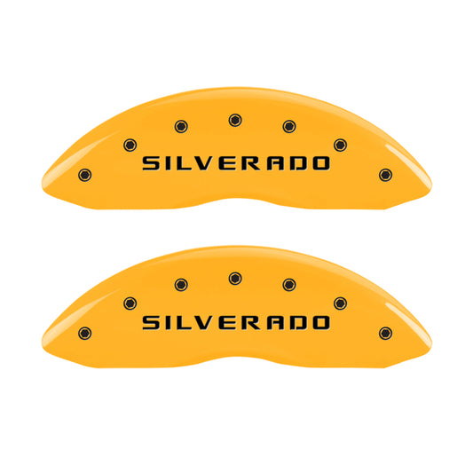 MGP 4 Caliper Covers Engraved Front & Rear Silverado Yellow Finish Blk Char 02 Chevy Avalanche 2500