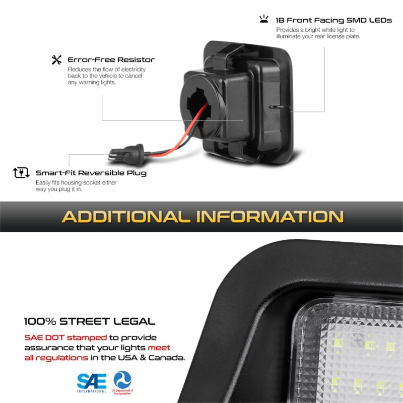 xTune 05-18 Ford F150 T10 Connector LED License Plate Bulb Assembly White 5500K LAC-LP-FF15015 -Pair