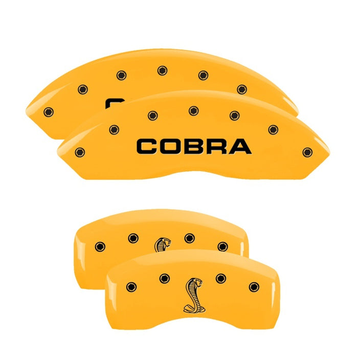 MGP 4 Caliper Covers Engraved Front Cobra Rear Snake Yellow Finish Black Char 2003 Ford Mustang