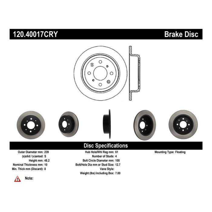 Stoptech Acura & Honda Civic/Del Sol Rear CRYO-STOP Rotor