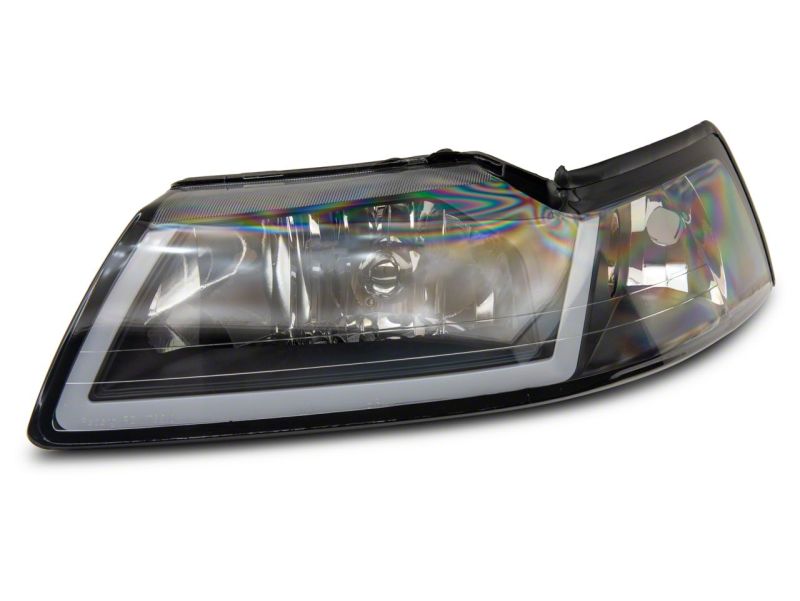 Raxiom 99-04 Ford Mustang Axial Series Headlights w/ Sequential LED Bar- Blk Housing (Clear Lens)