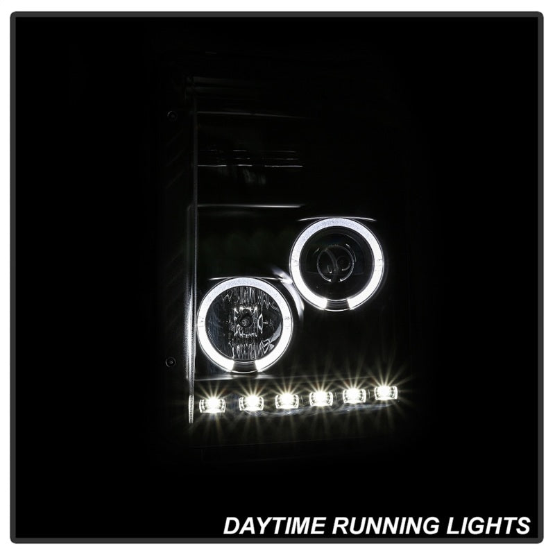 Spyder Ford Super Duty 11-16 Projector Headlights LED Halo DRL All Black PRO-YD-FS11-HL-BKV2
