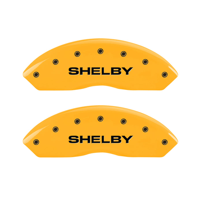 MGP 4 Caliper Covers Engraved Front Shelby Engraved Rear Tiffany Snake Yellow finish black ch