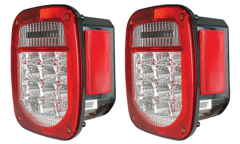 ANZO 1976-1985 Jeep Wrangler LED 2 Lens - Red/Clear, Chrome