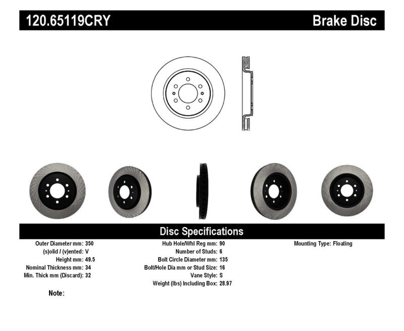 Stoptech 15-16 Ford F-150/Expedition / 15-16 Lincoln Navigator Front Performance Cryo Brake Rotor