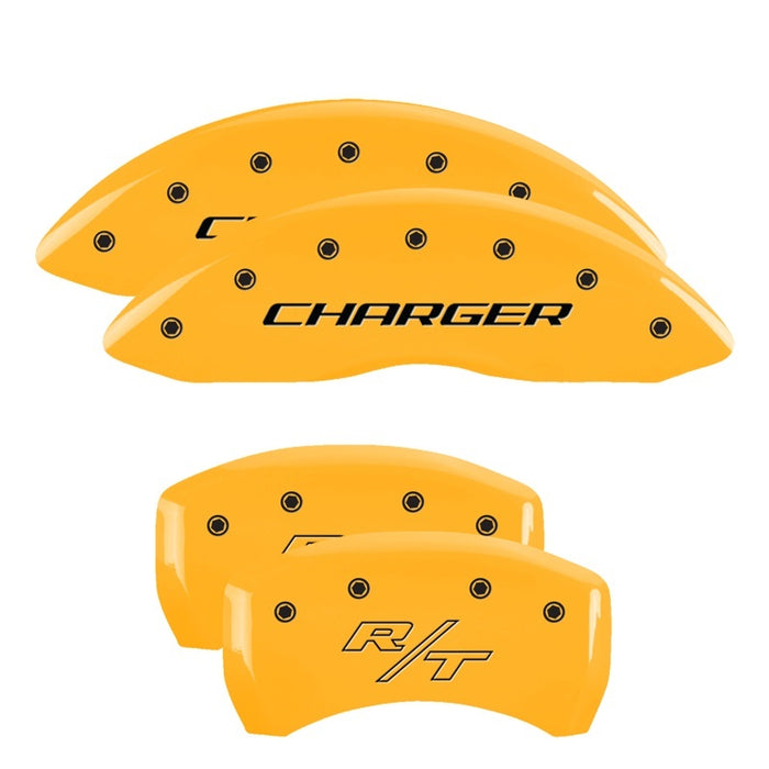 MGP 4 Caliper Covers Engraved Front Charger Rear RT Yellow Finish Black Char 2006 Dodge Charger