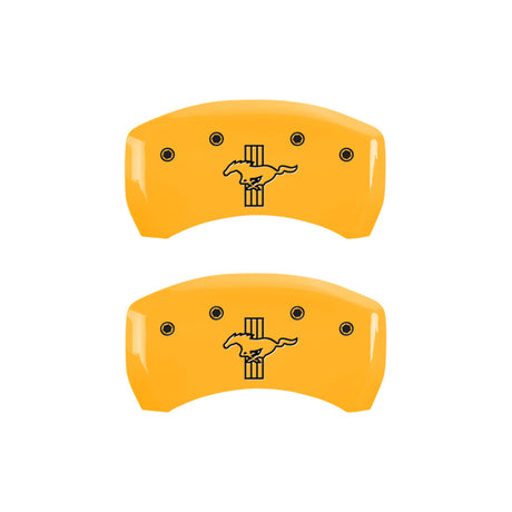 MGP 4 Caliper Covers Engraved Front Mustang Engraved Rear Bar & Pony Yellow finish black ch