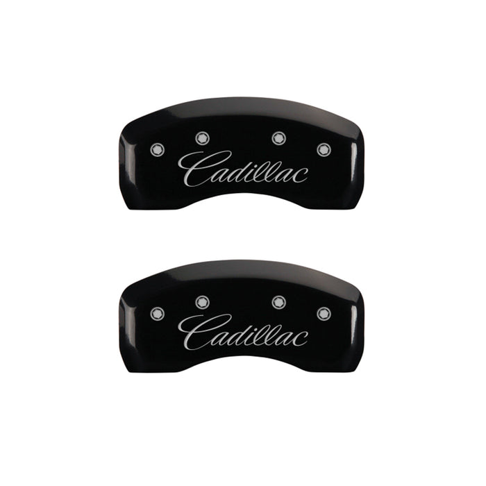 MGP 4 Caliper Covers Engraved Front & Rear Cursive/Cadillac Black finish silver ch