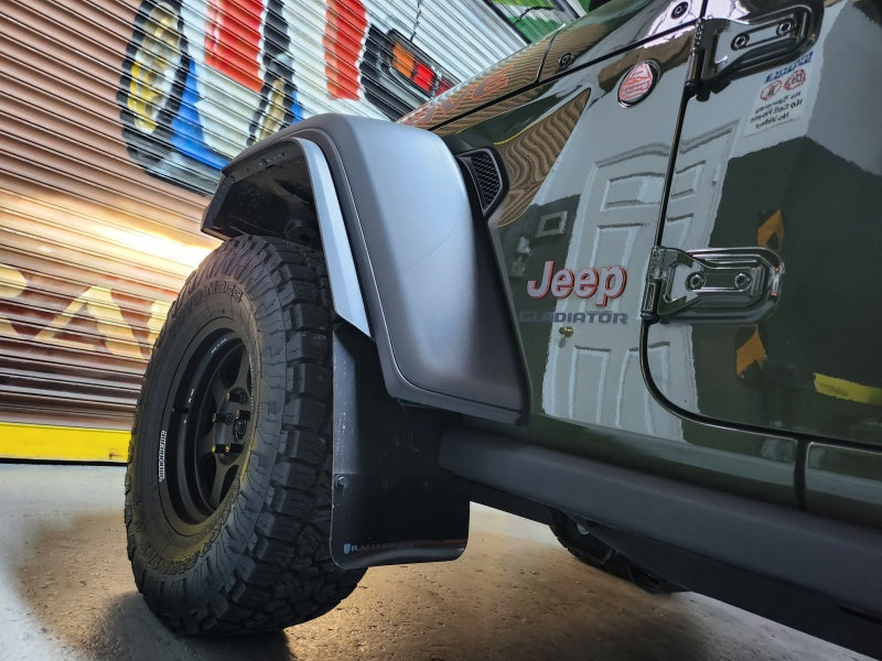 Rally Armor 19-24 Jeep JT Gladiator (Mojave/Rubicon) Black Mud Flap w/Grey Logo