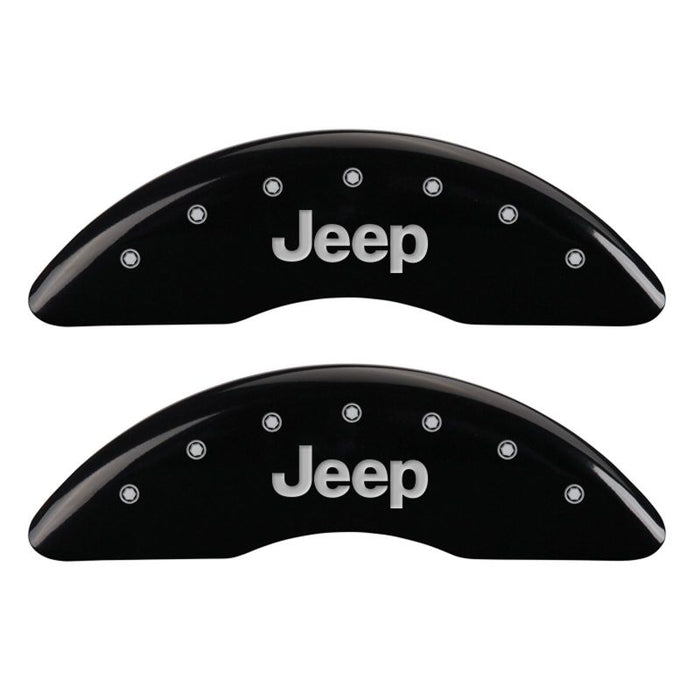 MGP 4 Caliper Covers Engraved Front JEEP Engraved Rear JEEP Grill logo Black finish silver ch