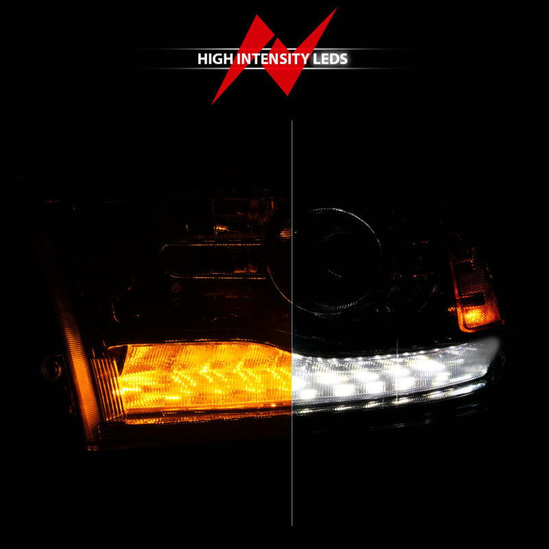 ANZO 09-18 Dodge 1500-3500 LED Plank Style Headlights w/Switchback+Sequential Hyper Black (OE Style)