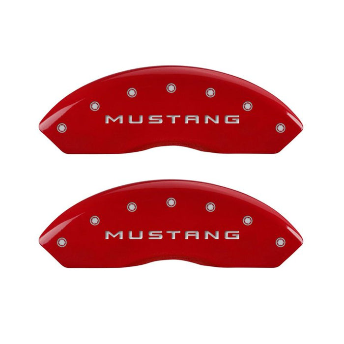 MGP 4 Caliper Covers Engraved Front Mustang Engraved Rear 50 Red finish silver ch