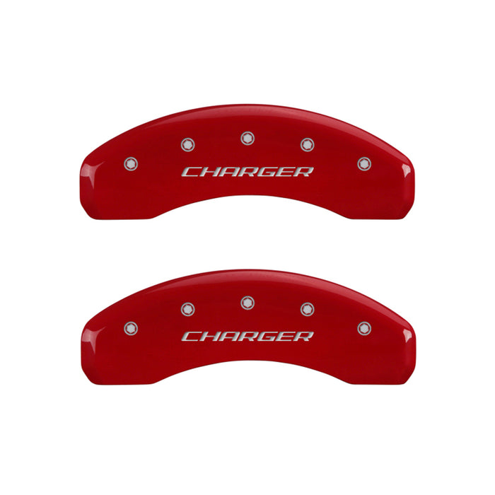 MGP 4 Caliper Covers Engraved Front & Rear Block/Charger Red finish silver ch