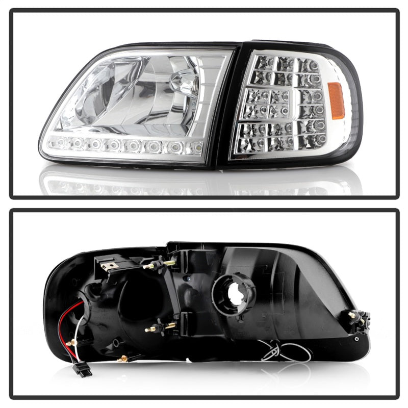 xTune Ford F150 97-03 Crystal Headlights w/ Clear LED Corners Chrome HD-ON-FF15097-LED-SET-C