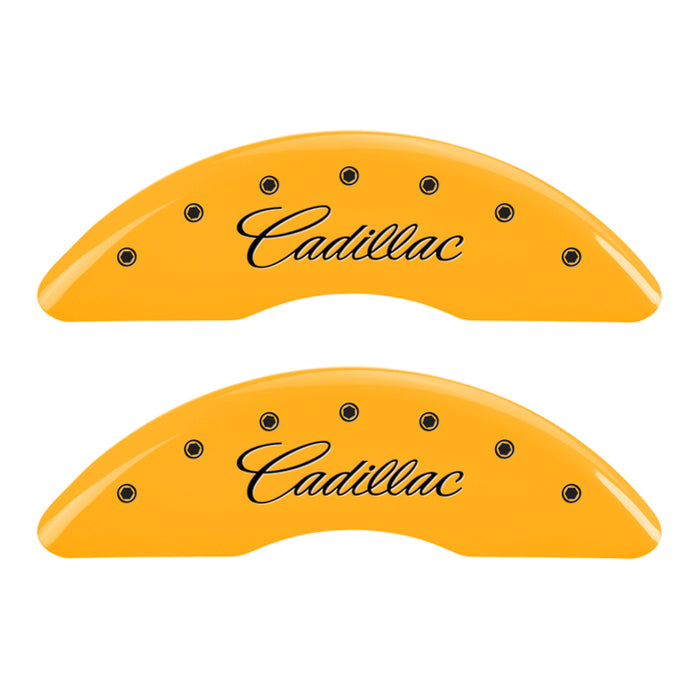 MGP 4 Caliper Covers Engraved Front Cadillac Engraved Rear XTS Yellow finish black ch