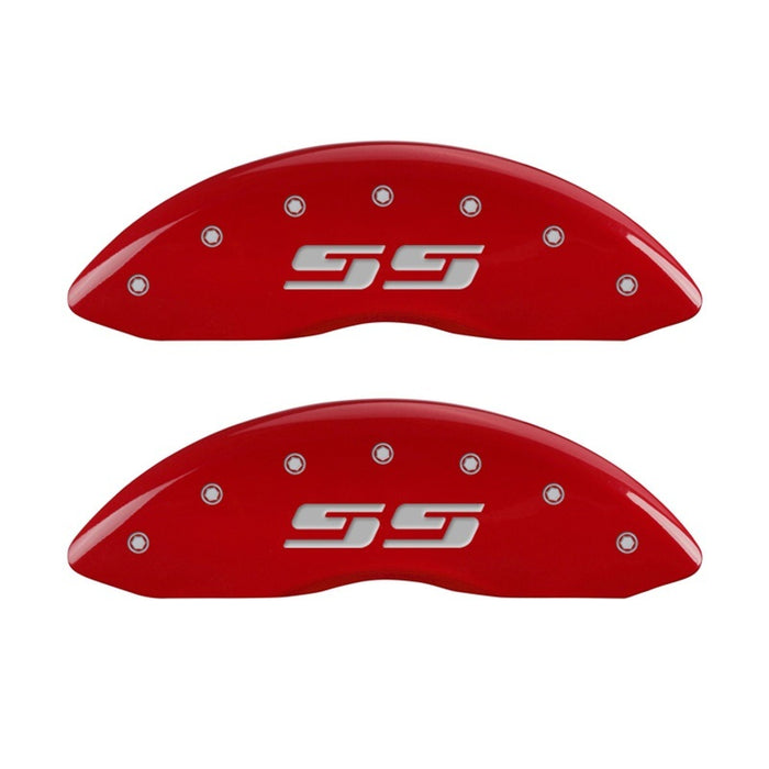 MGP 2 Caliper Covers Eng Front Silverado SS Red Finish Sil Char 2010 Chevy Silverado 1500