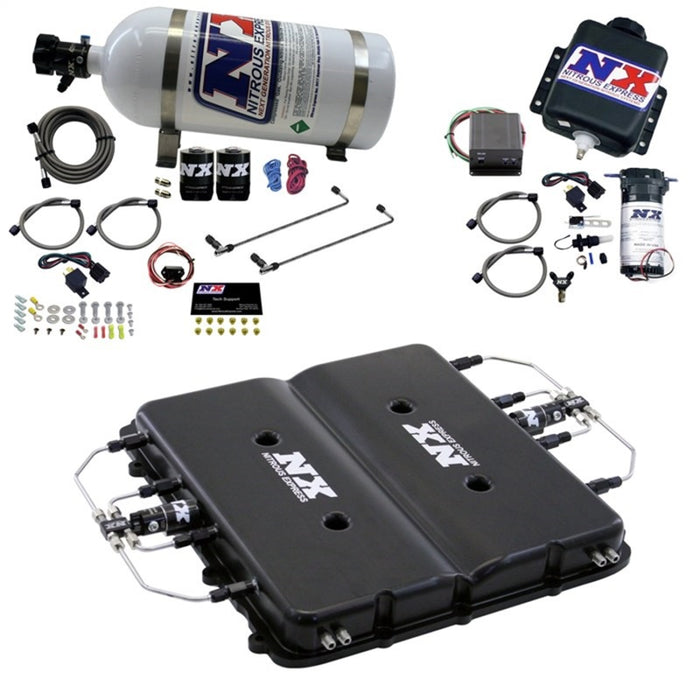 Nitrous Express Nitrous & Water Injection Kit w/Billet LT4 Supercharger Lid w/15lb Bottle