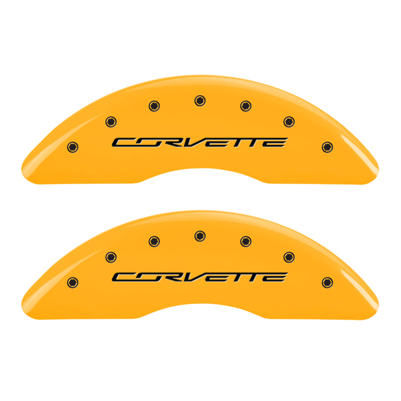 MGP 4 Caliper Covers Engraved Front Corvette C7 Engraved Rear Z51/2015 Yellow finish black ch