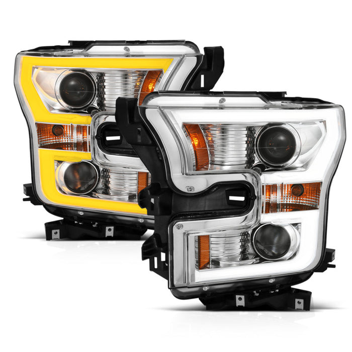 ANZO 2015-2017 Ford F-150 Projector Headlights w/ Plank Style Switchback Chrome w/ Amber