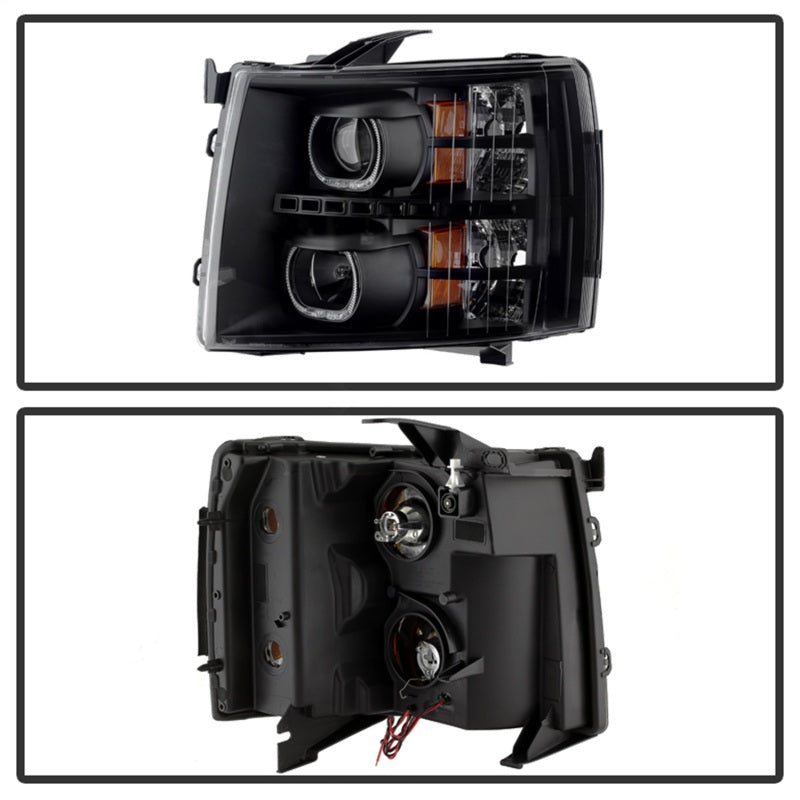 xTune Chevy Silverado 1500/2500/3500 07-13 LED Halo Projector Headlights Black PRO-JH-CSIL07-CFB-BK