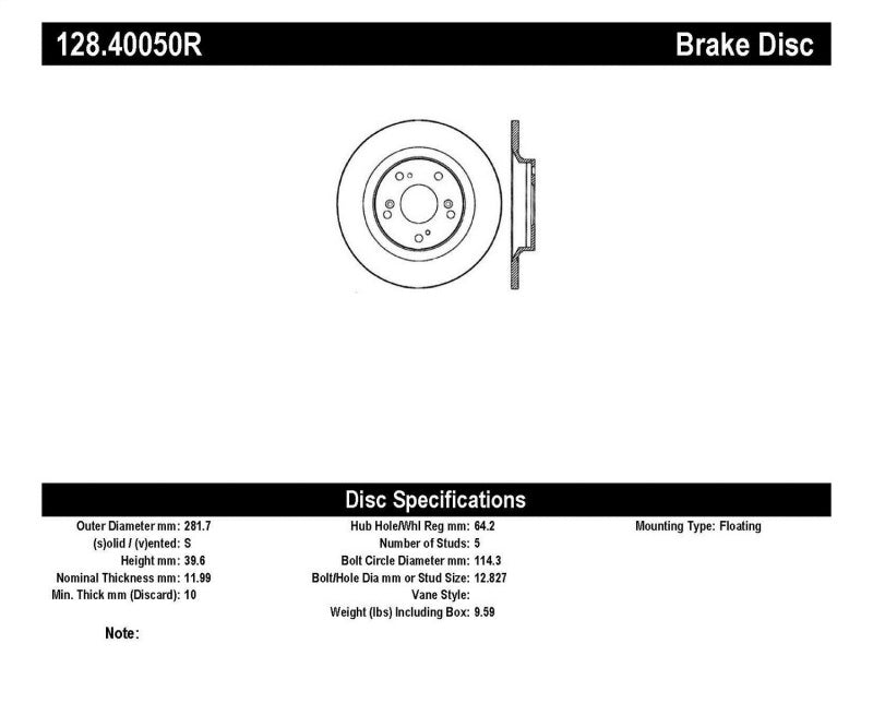 StopTech 00-09 Honda S2000 Drilled Right Rear Rotor