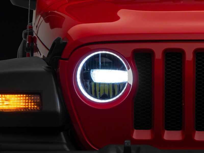 Raxiom 18-23 Jeep Wrangler JL Axial Series 9-In LED Headlights- Blk Housing (Clear Lens)