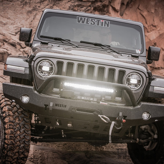 Westin 18-19 Jeep Wrangler JL WJ2 Full Width Front Bumper w/Bull Bar Textured Black