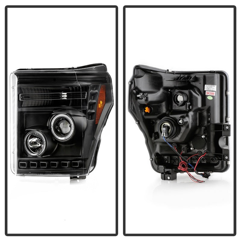 Spyder Ford Super Duty 11-16 Projector Headlights LED Halo DRL All Black PRO-YD-FS11-HL-BKV2