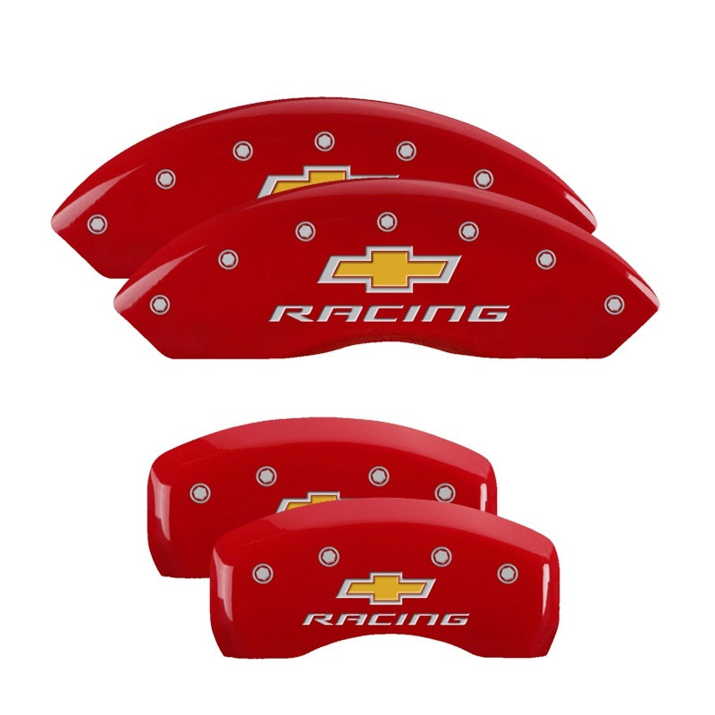 MGP 4 Caliper Covers Engraved Front & Rear Chevy racing Red finish silver ch