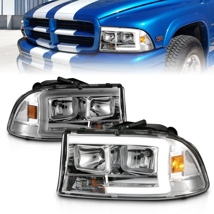 ANZO 97-04 Dodge Dakota/Durango Crystal headlight Set w/ Light Bar Chrome Housing