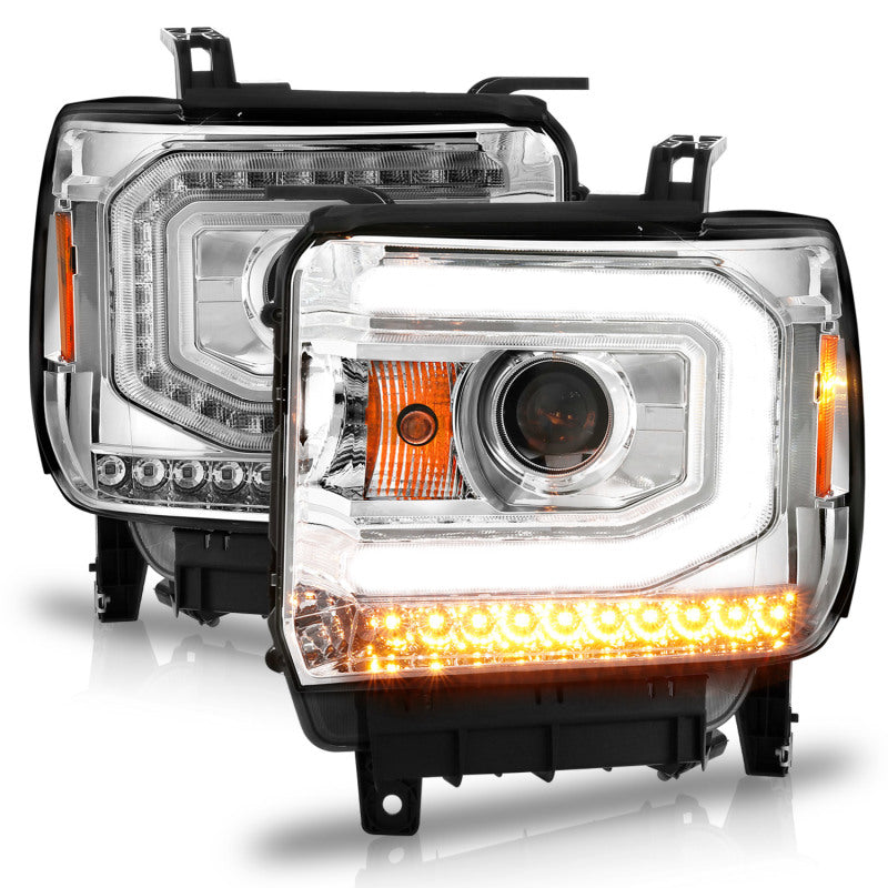 ANZO 2014-2015 Gmc Sierra 1500 Projector Headlights w/ Light Bar Chrome Housing (Halogen Type)