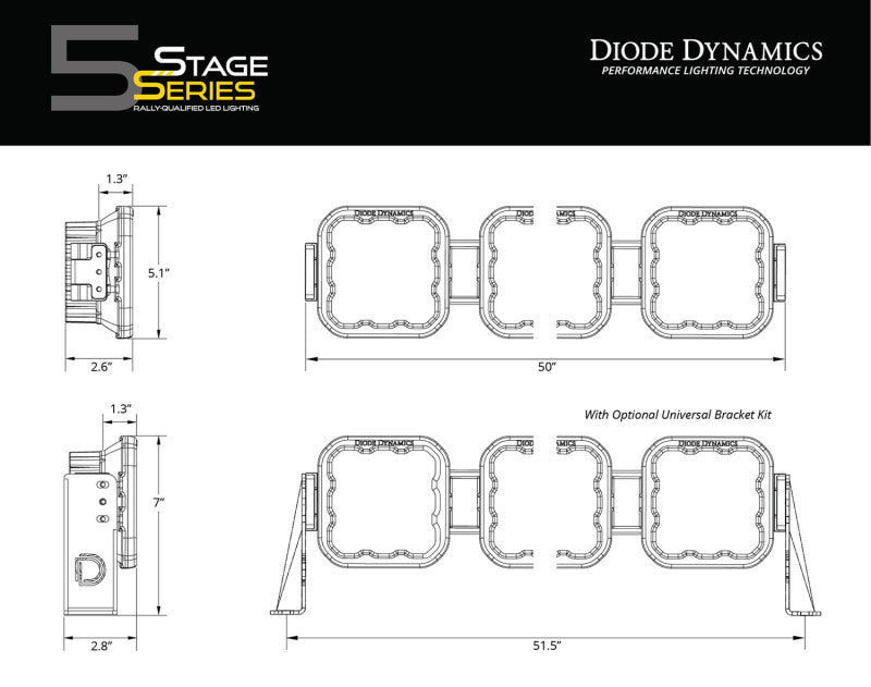 Diode Dynamics Jeep JL SS5 Pro CrossLink Windshield - White Combo Lightbar Kit