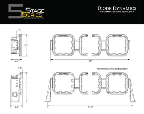 Diode Dynamics Jeep JL SS5 Pro CrossLink Windshield - Yellow Combo Lightbar Kit