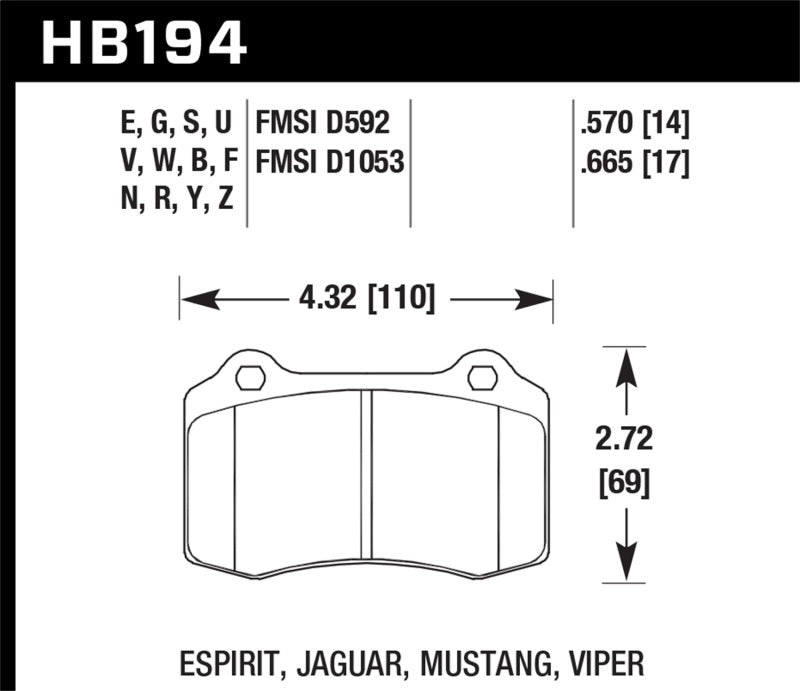 Hawk 96 & 00-02 Dodge Viper GTS / 92-02 Viper / 00-02 Viper RT10 Blue 9012 Front Race Brake Pads