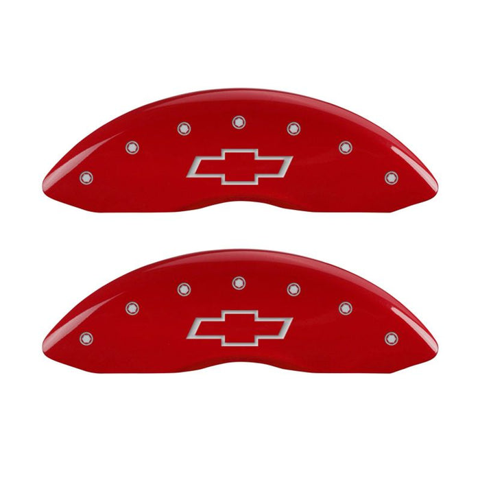 MGP 4 Caliper Covers Engraved Front & Rear Bowtie Red Finish Silver Char 2014 Chevrolet Express 2500