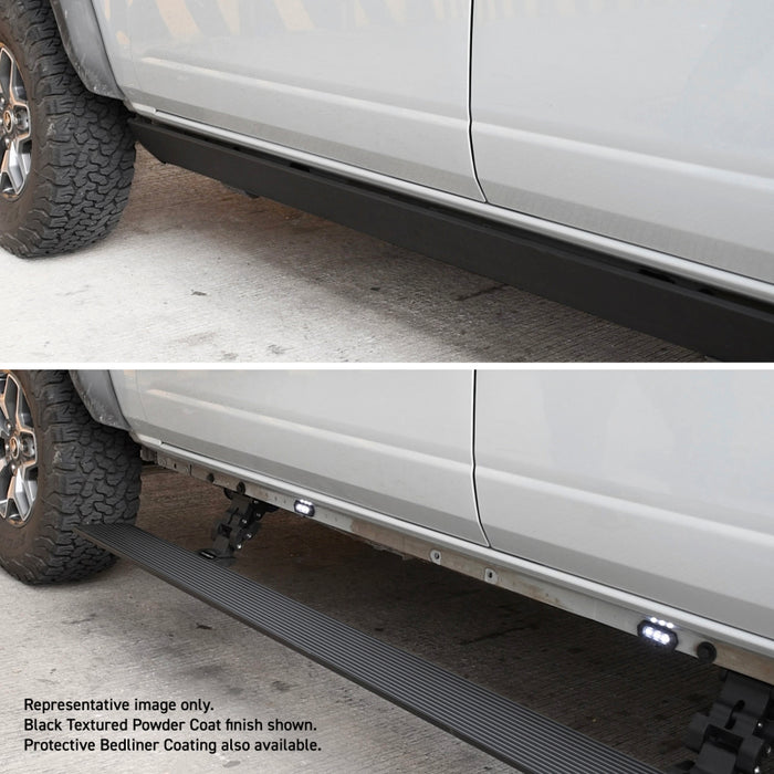 Go Rhino 19-24 Ram 1500 Quad Cab 4dr E1 Electric Running Board Kit (No Drill) - Bedliner Coating