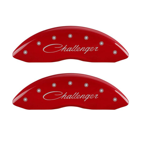 MGP 4 Caliper Covers Engraved Front Cursive/Challenger Engraved Rear RT Red finish silver ch