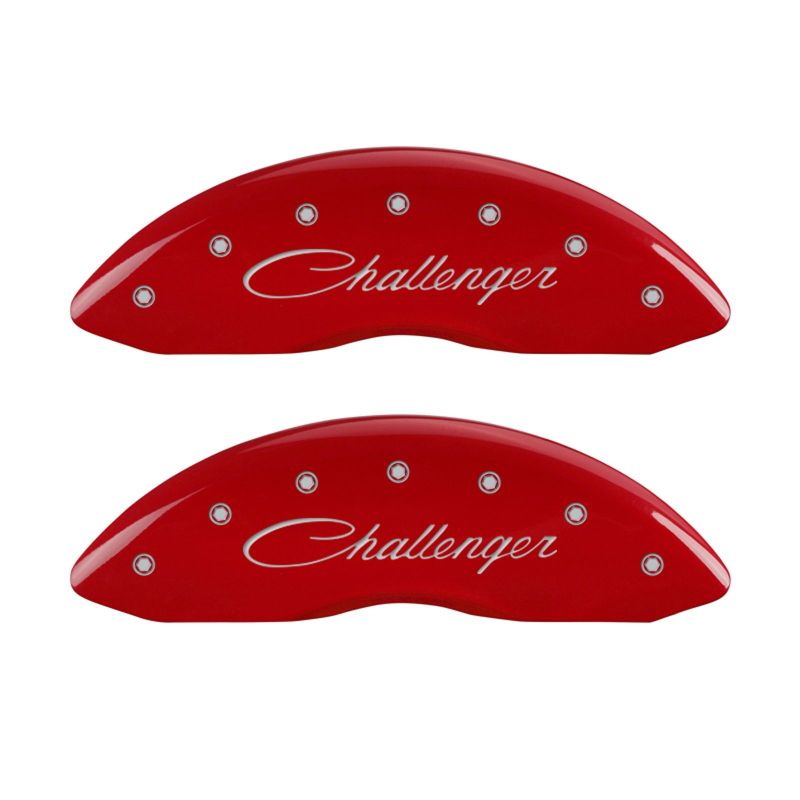 MGP 4 Caliper Covers Engraved Front Cursive/Challenger Engraved Rear RT Red finish silver ch