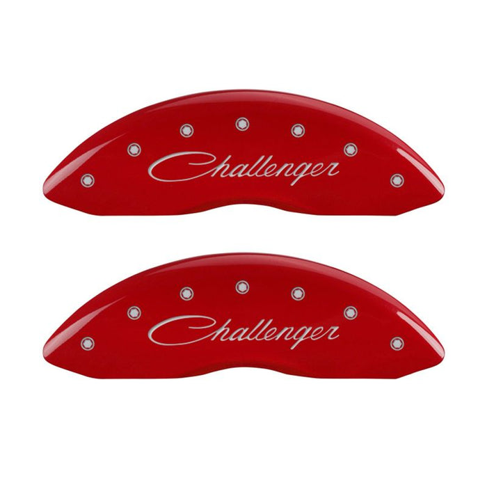 MGP 4 Caliper Covers Engraved Front Cursive/Challenger Engraved Rear RT Red finish silver ch