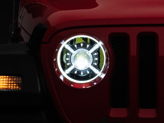 Raxiom 18-22 Jeep Wrangler JL/ JT 9-Inch LED Headlights w/ DRL and Halo- Black Housing (Clear Lens)