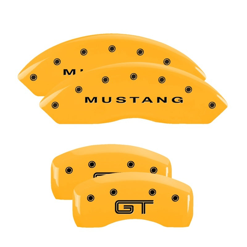 MGP 4 Caliper Covers Engraved Front & Rear Cobra Yellow Finish Black Char 2003 Ford Mustang