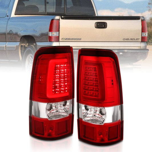 ANZO 1999-2002 Chevy Silverado 1500 LED Taillights Plank Style Chrome With Red/Clear Lens