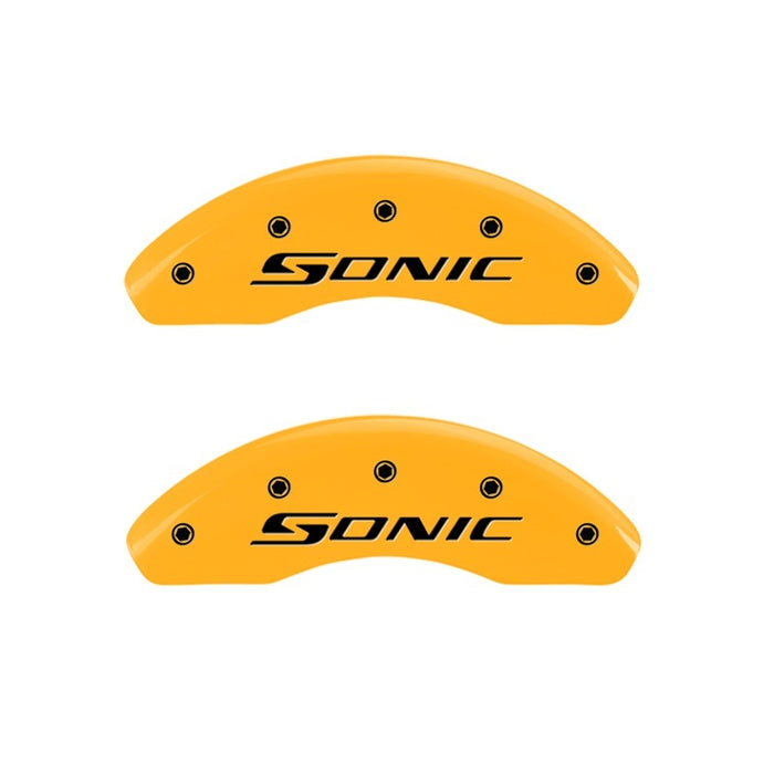 MGP Front set 2 Caliper Covers Engraved Front Sonic Yellow finish black ch