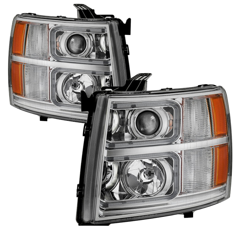 xTune Chevy Silverado 1500/2500/3500 07-13 Halo Projector Headlights Chrome PRO-JH-CS07-LED-C